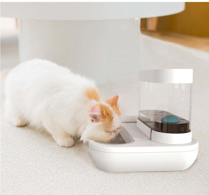 Pet Cat & Dog Bowl with Automatic Drinking Fountain