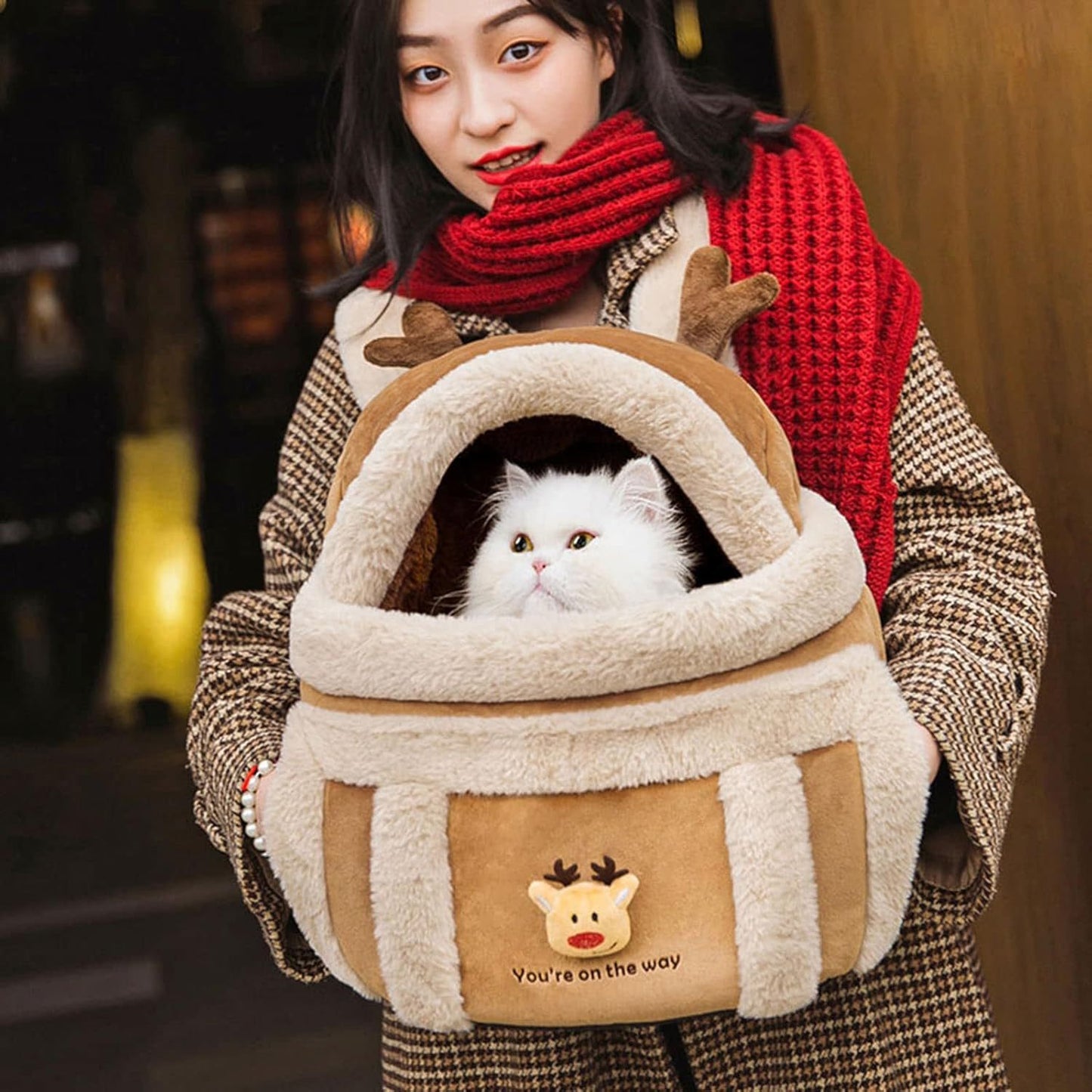 Cozy Reindeer Plush Pet Backpack Carrier
