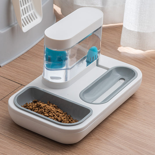 Pet Cat & Dog Bowl with Automatic Drinking Fountain