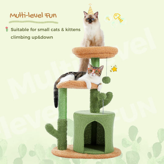 32-Inch Cactus Cat Climbing Tree with Nest