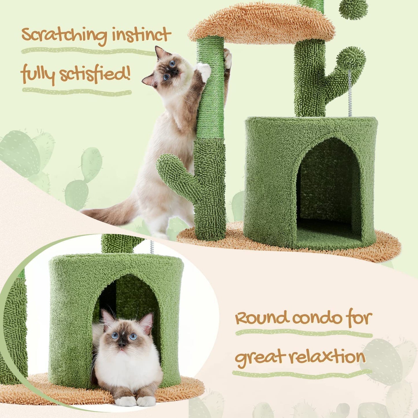 32-Inch Cactus Cat Climbing Tree with Nest