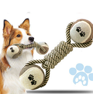 Rope Dumbbell Dog Toy with Tennis Balls