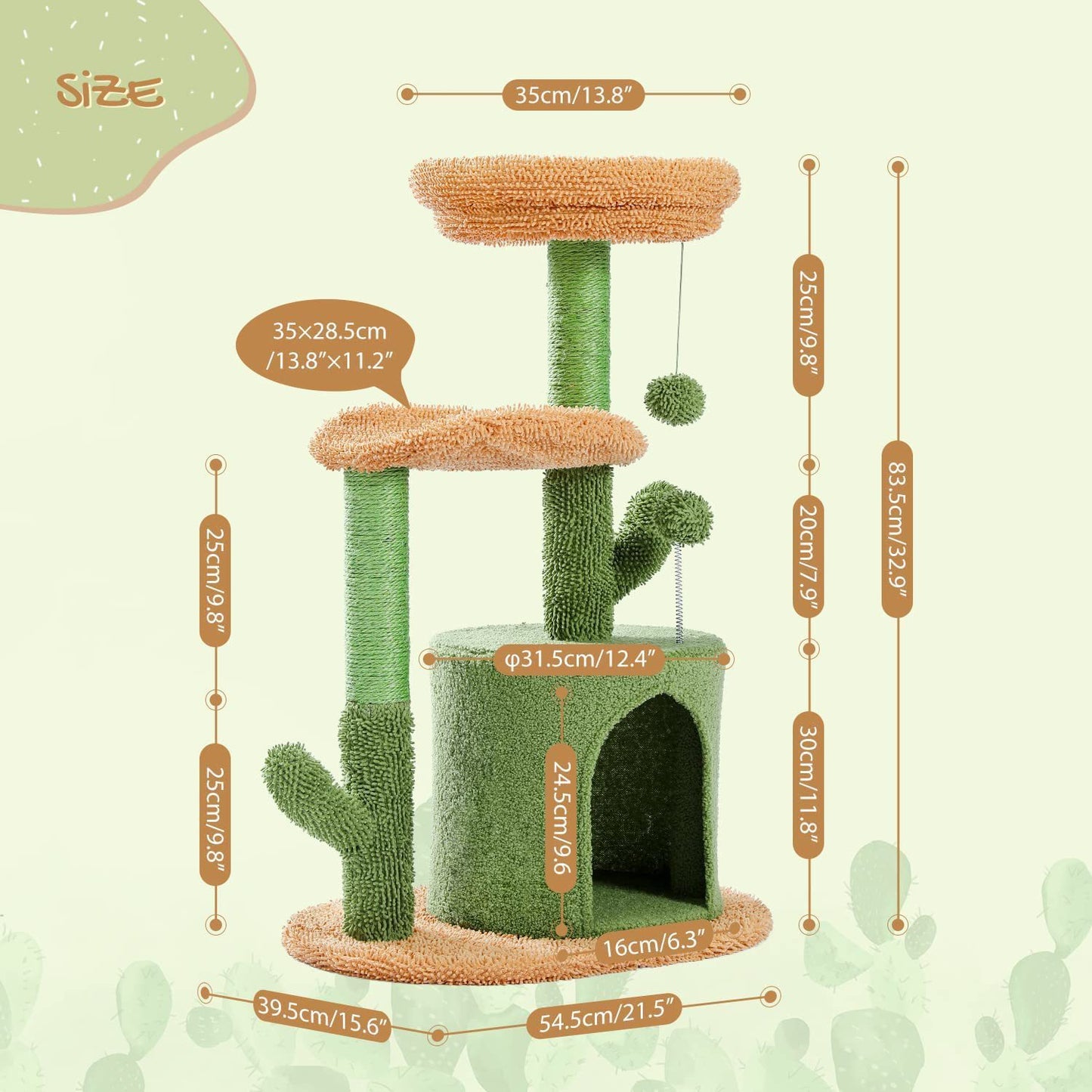 32-Inch Cactus Cat Climbing Tree with Nest