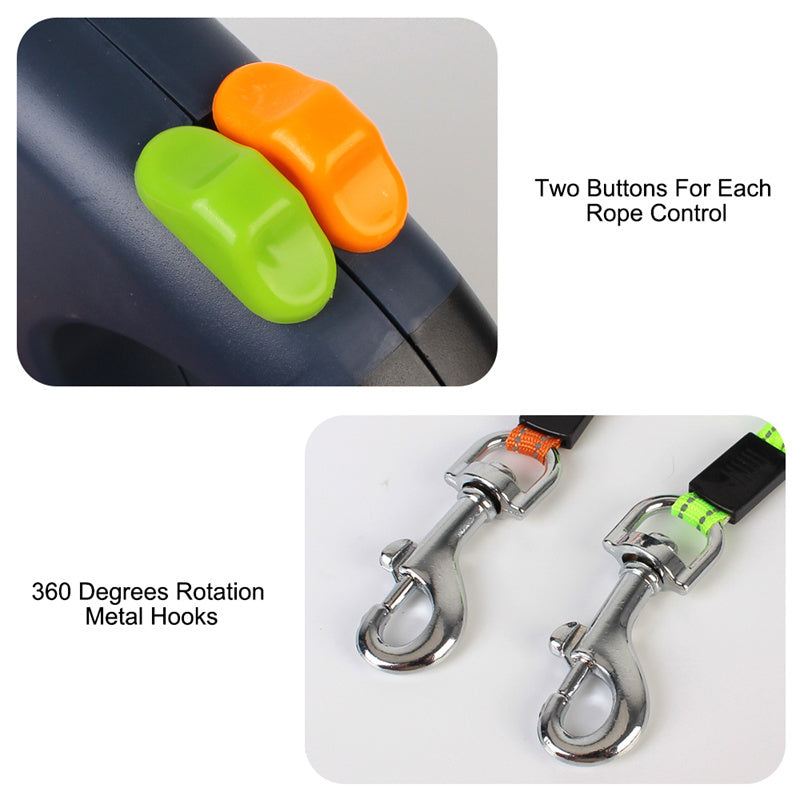 Retractable Reflective Dual Dog Leash