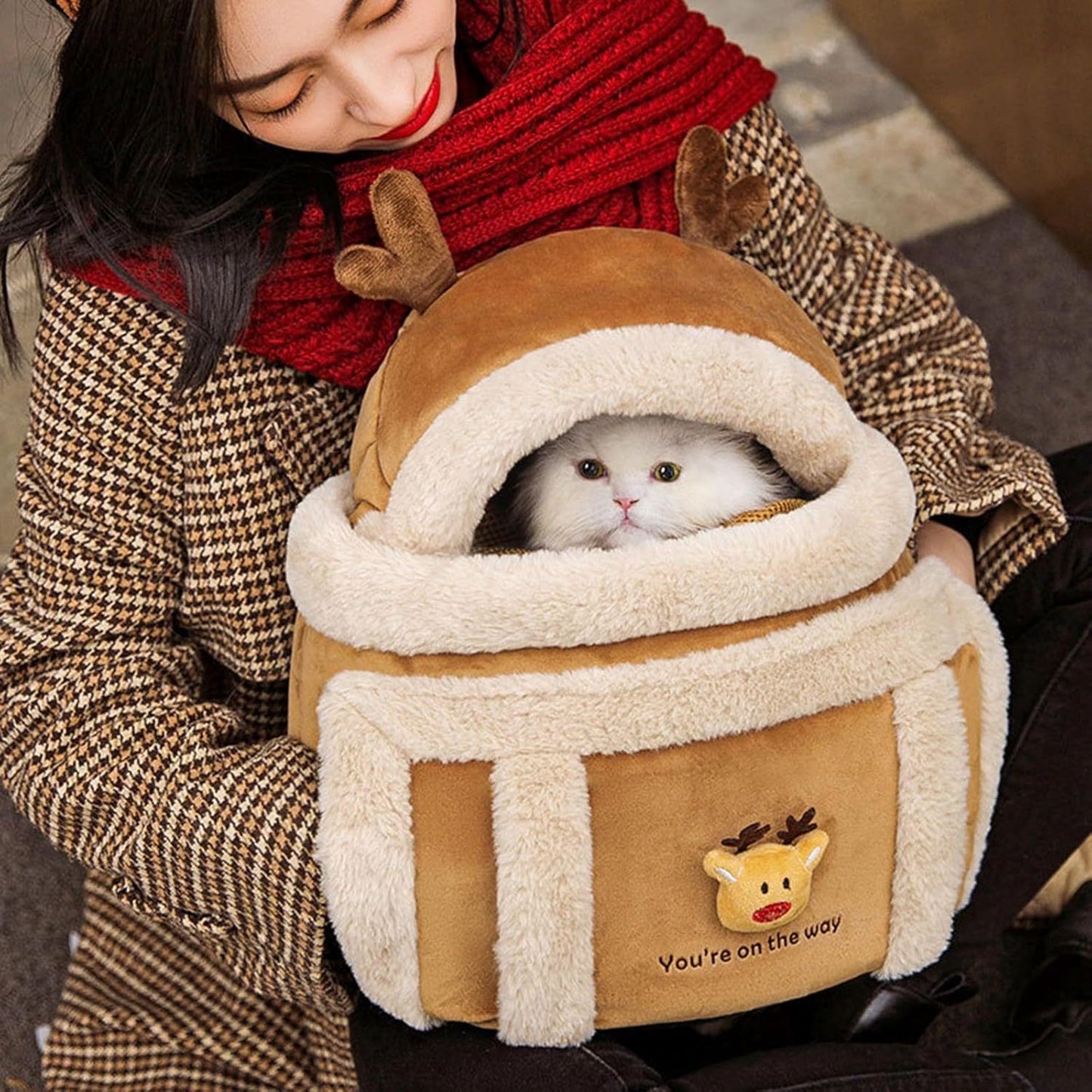 Cozy Reindeer Plush Pet Backpack Carrier